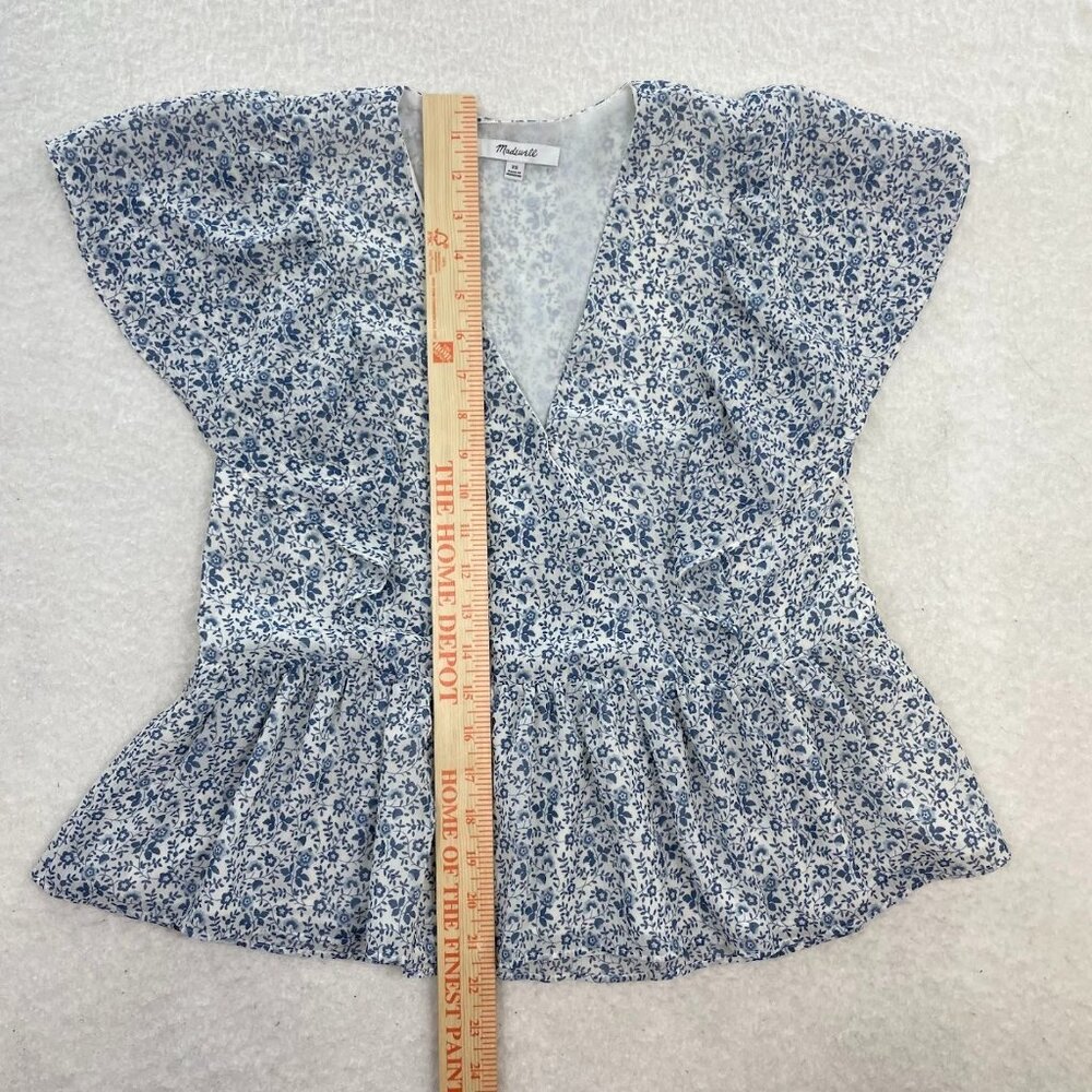Madewell Georgette Ruffle-Sleeve Peplum Top in Americana Floral Size XS - Picture 5 of 6